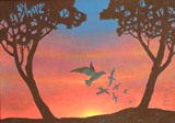 Volo di gabbiani al tramonto
